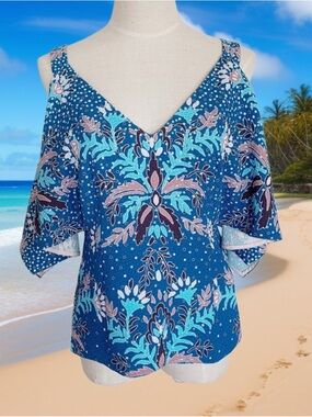 Peter Pilotto Blue Floral V-Neck Cold-Shoulder Blouse